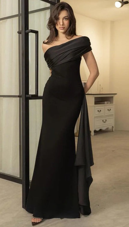 Robe longue noire asymetrique - Robe Addict