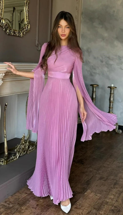 Robe longue plissée rose - Robe Addict