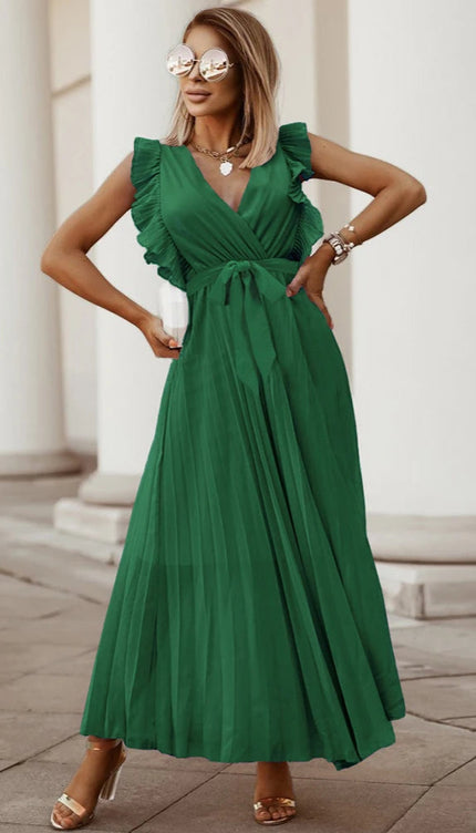 Robe longue plissée verte - Robe Addict