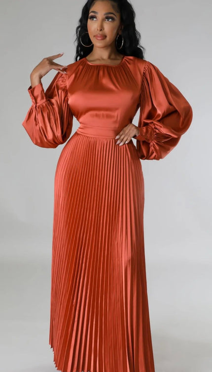 Robe longue plissée terracotta - Robe Addict