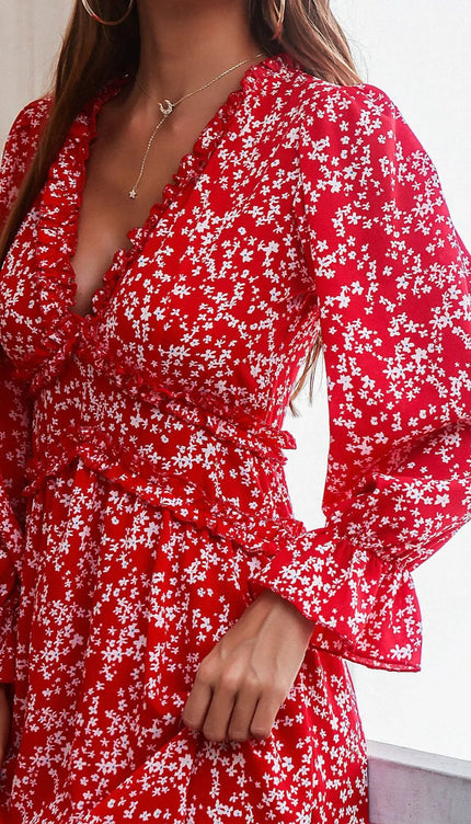 Robe longue rouge et blanche - Robe Addict