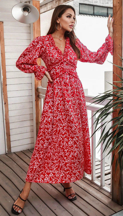 Robe longue rouge et blanche - Robe Addict