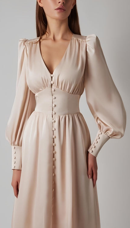Robe longue satin beige - Robe Addict