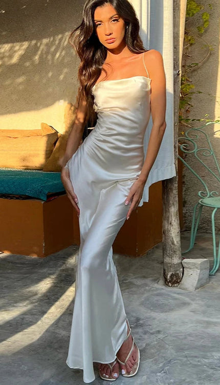 Robe longue satin blanc - Robe Addict