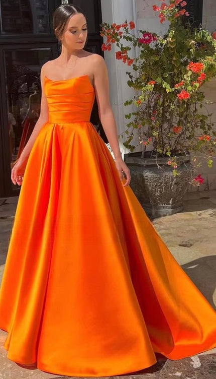 Robe longue satin orange - Robe Addict