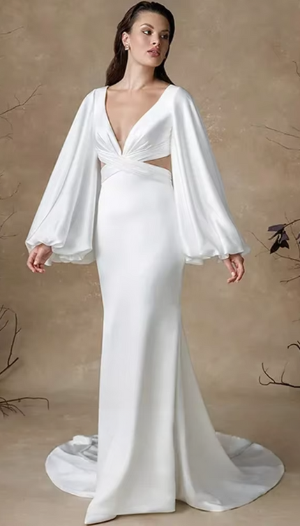 Robe manche bouffante blanche - Robe Addict