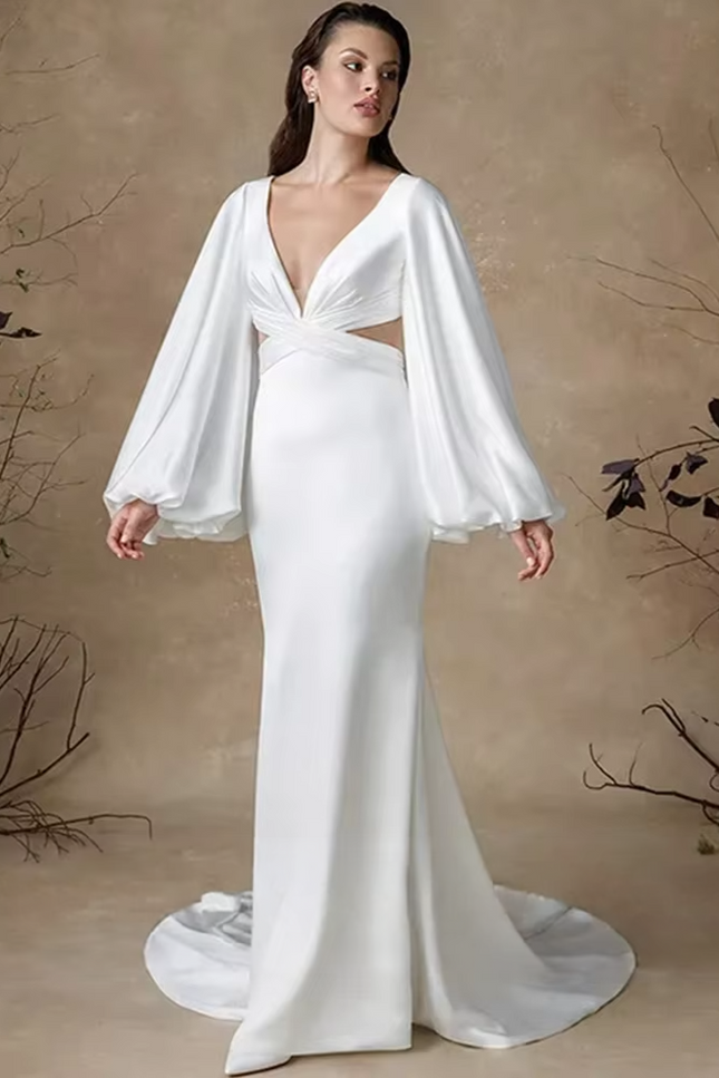 Robe manche bouffante blanche - Robe Addict