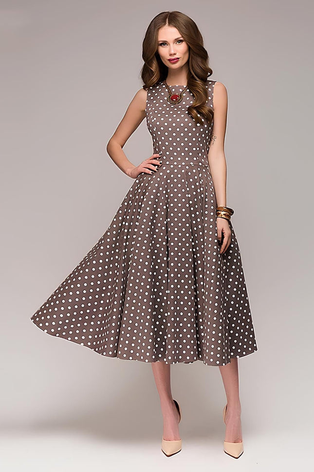 Robe marron à pois blanc - Robe Addict