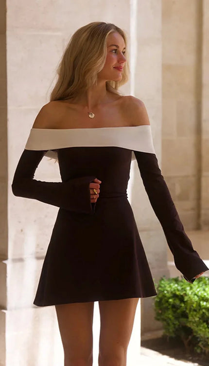 Robe noir col bardot - Robe Addict
