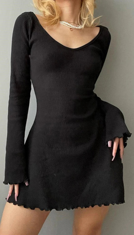 Robe noir manche évasée - Robe Addict