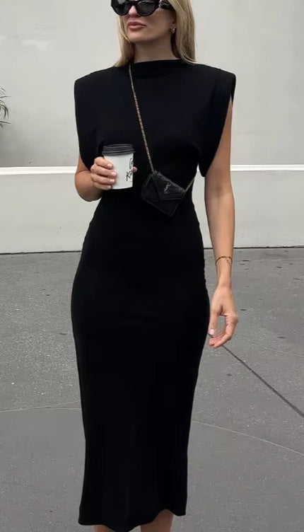 Robe noir mi longue moulante - Robe Addict