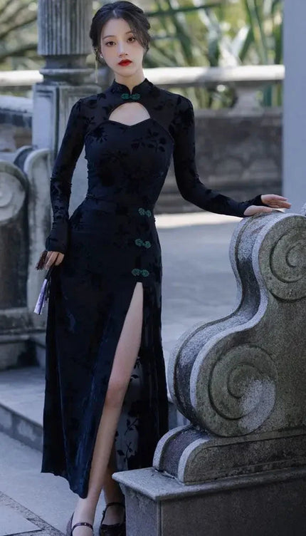 Robe noire col mao - Robe Addict