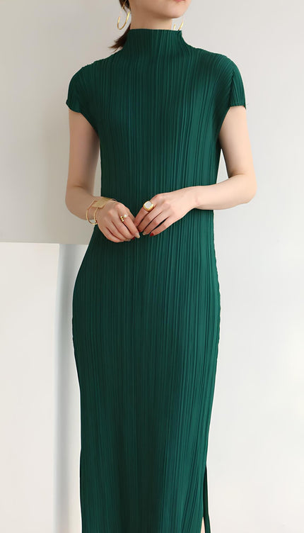 Robe plissée kaki - Robe Addict