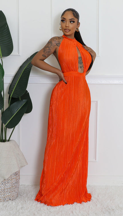 Robe plissée orange - Robe Addict