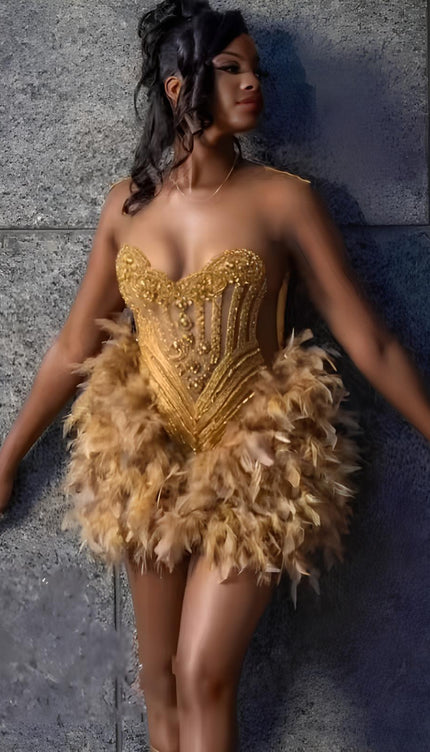 Robe plume dorée - Robe Addict