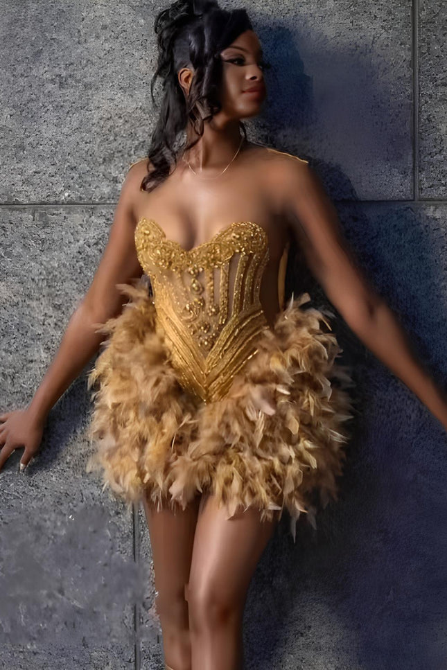 Robe plume dorée - Robe Addict