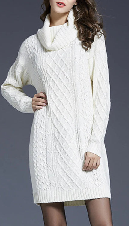 Robe pull blanche col roulé - Robe Addict