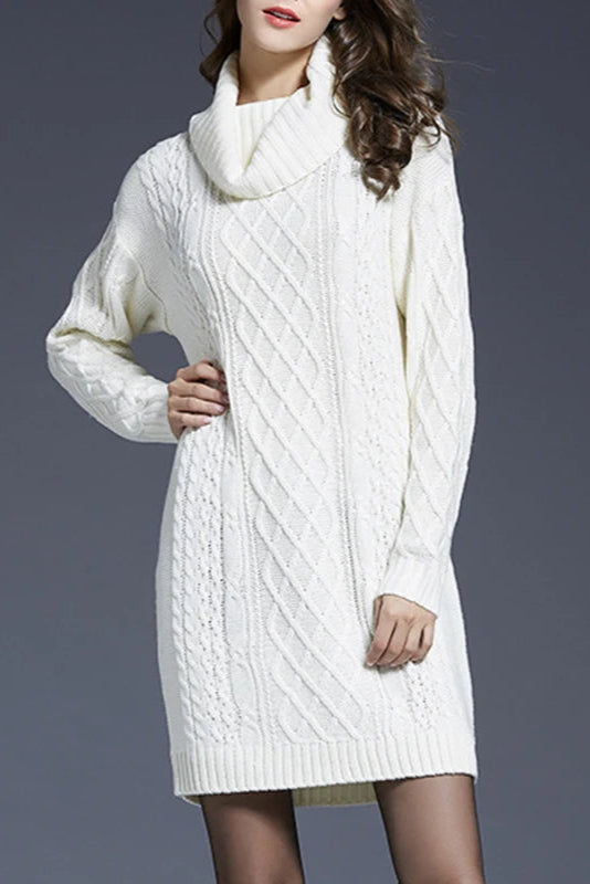 Robe pull blanche col roulé - Robe Addict