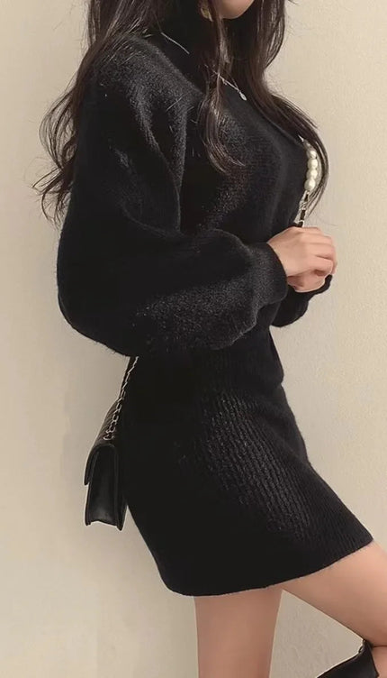 Robe pull courte noire - Robe Addict