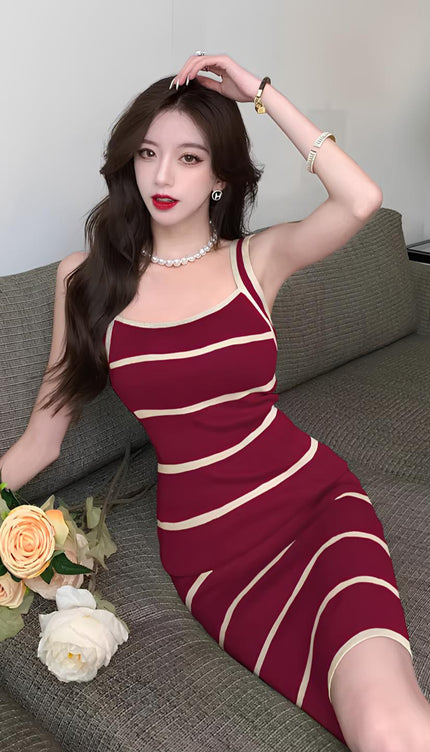 Robe rayée rouge et blanche - Robe Addict