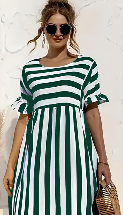 Robe rayée verte et blanche - Robe Addict