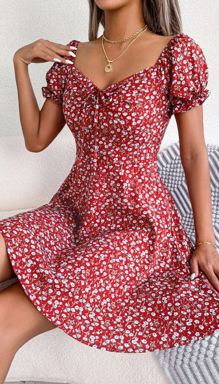 Robe rouge a fleurs - Robe Addict