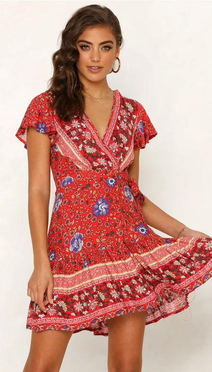 Robe rouge fleurie - Robe Addict