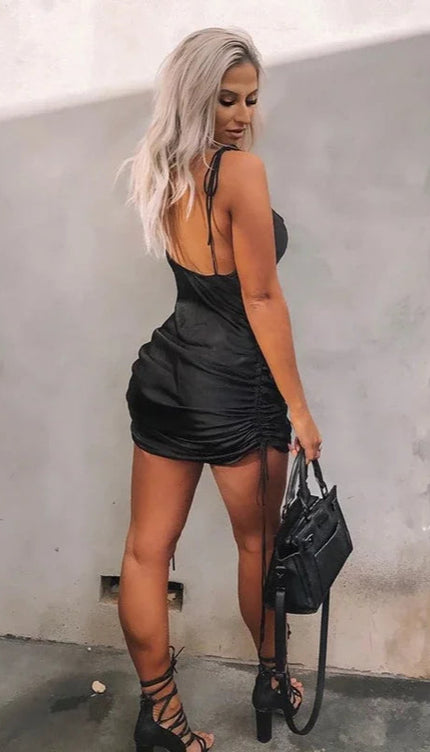 Robe satin noir courte - Robe Addict