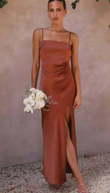 Robe satin rouille - Robe Addict