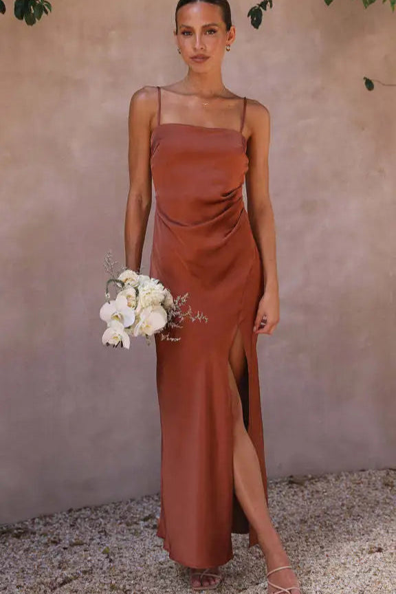 Robe satin rouille - Robe Addict