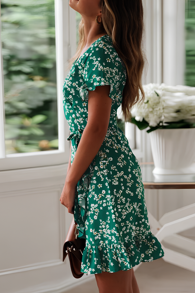 Robe verte fleurs blanches - Robe Addict