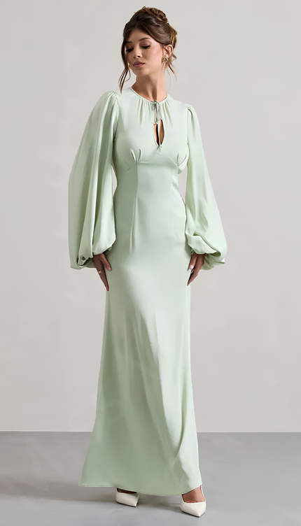 Robe verte manche bouffante - Robe Addict