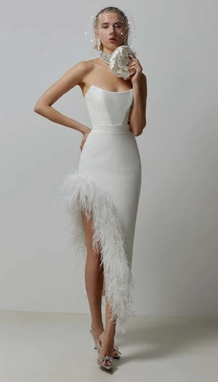 Robe asymetrique plume - Robe Addict