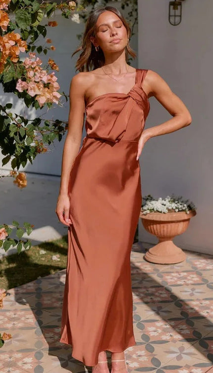 Robe asymetrique terracotta - Robe Addict