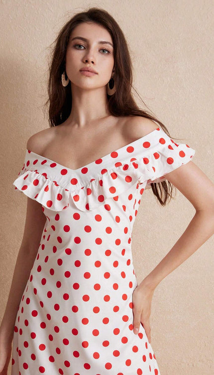 Robe blanche a pois rouge - Robe Addict