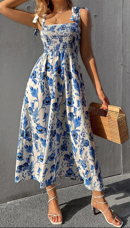 Robe blanche fleur bleu - Robe Addict