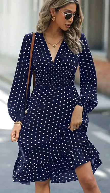 Robe bleue a pois blanc - Robe Addict