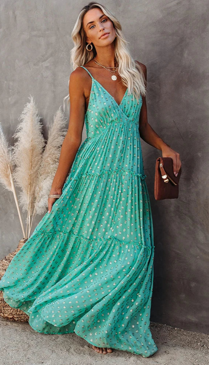 Robe boheme chic verte - Robe Addict