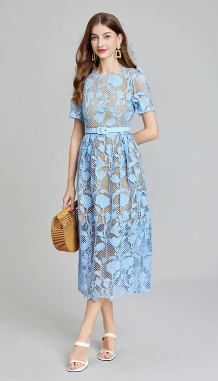 Robe broderie bleu - Robe Addict