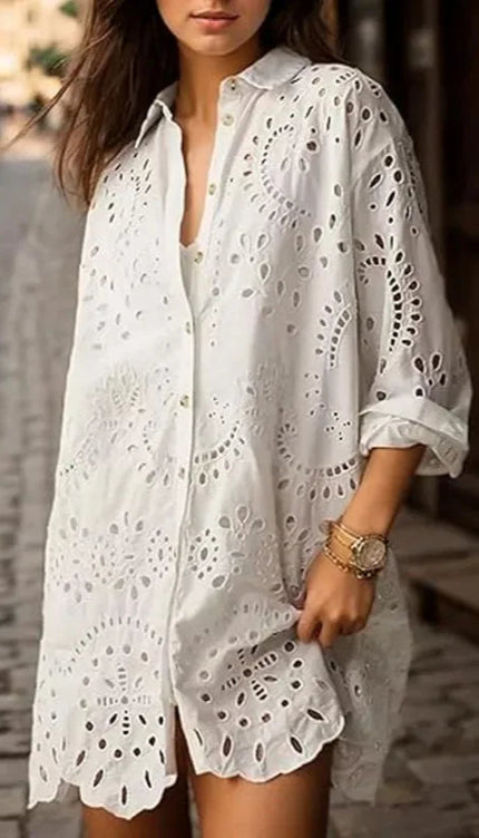 Robe chemise broderie - Robe Addict