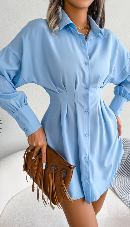 Robe chemisier bleu - Robe Addict