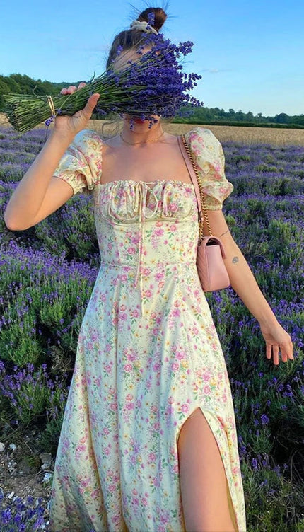 Robe col carré manche bouffante - Robe Addict