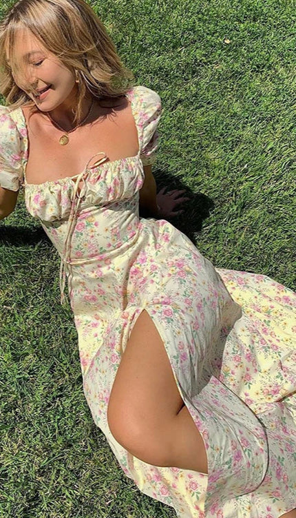 Robe col carré manche bouffante - Robe Addict
