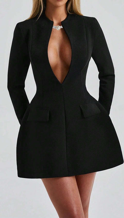 Robe col v noire - Robe Addict