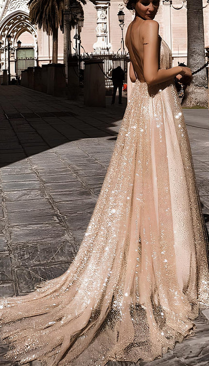 Robe de soirée beige doré - Robe Addict