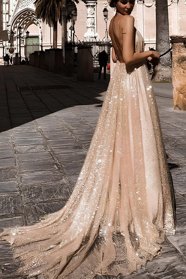 Robe de soirée beige doré - Robe Addict