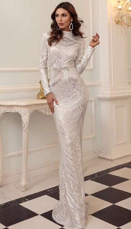 Robe de soirée blanche pailletée - Robe Addict