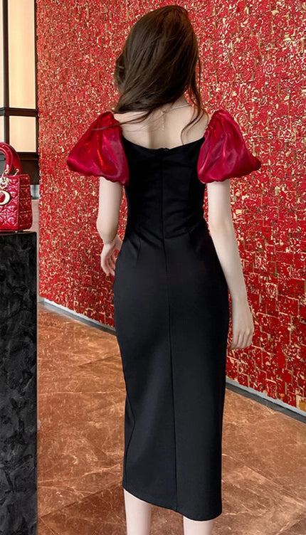Robe de soirée noir et rouge - Robe Addict