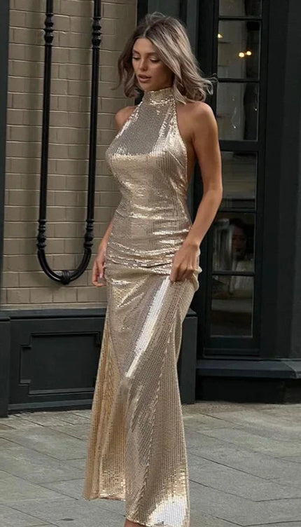 Robe dorée dos nu - Robe Addict