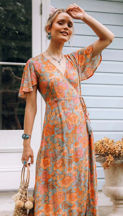 Robe fleurie orange - Robe Addict